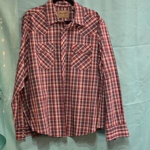 Wrangler Shirt Men’s Size XL Retro Western Long Sleeve Red Plaid Pearl Snaps